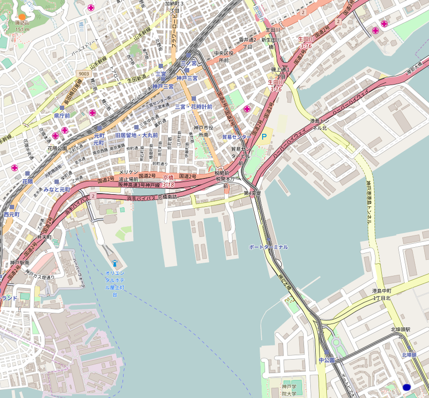 Map reaching from my residence at Minatojima to Venus Bridge