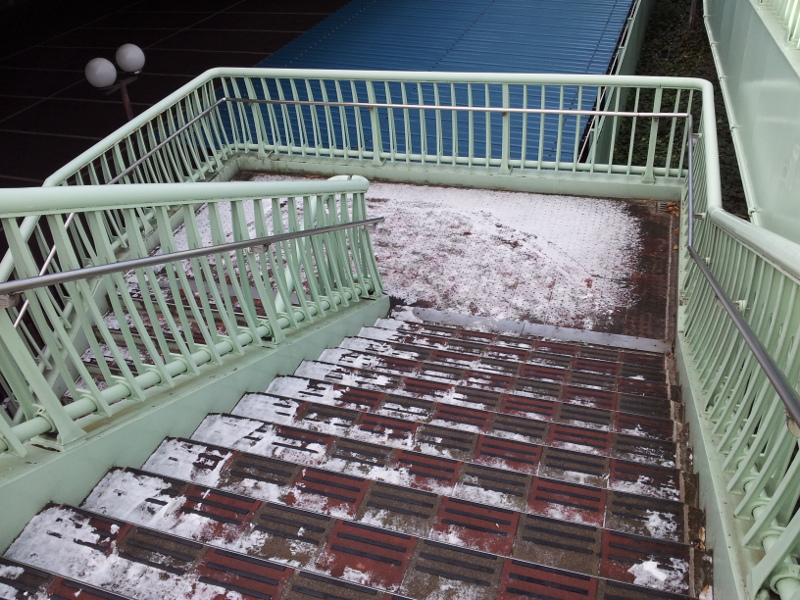 Snow-covered staircases in Kobe